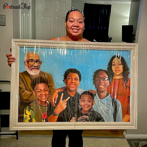 PortraitFlip customer holding their custom handmade painting