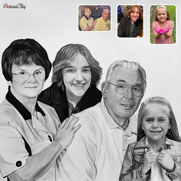 Compilation charcoal drawing made from multiple photos