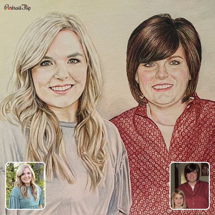 Compilation painting of two women placed next to each other