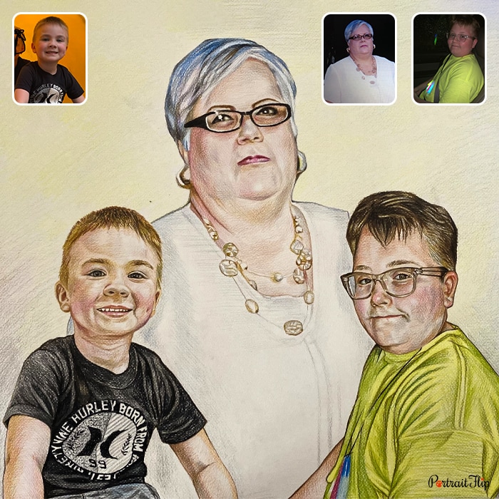 Painting of a woman placed between two young boys
