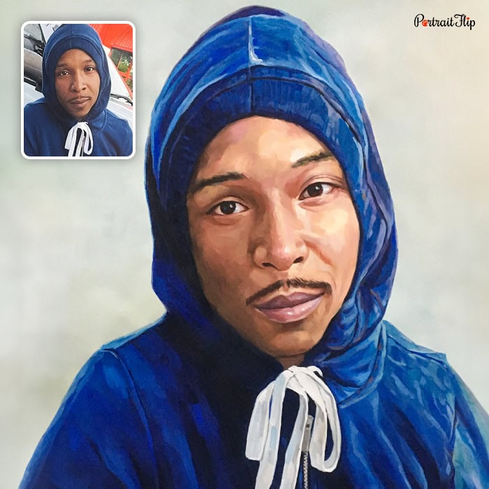 boy in hood pastel painting