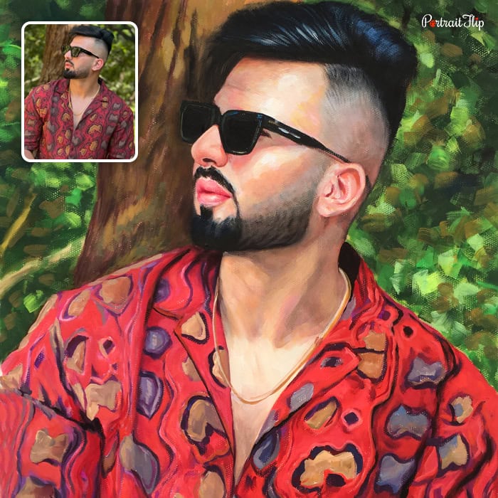 man in red shirt pastel portrait