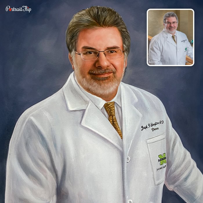 man in white coat oil painting