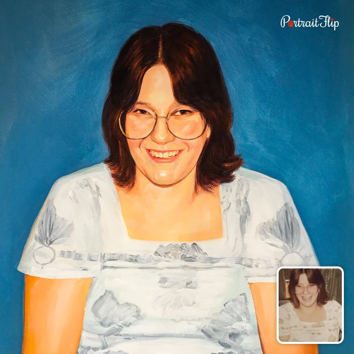 Woman with glasses personal watercolor painting from photo